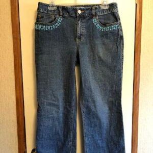 LOFT Jeans w/Turquoise Beads at Pockets Size 8